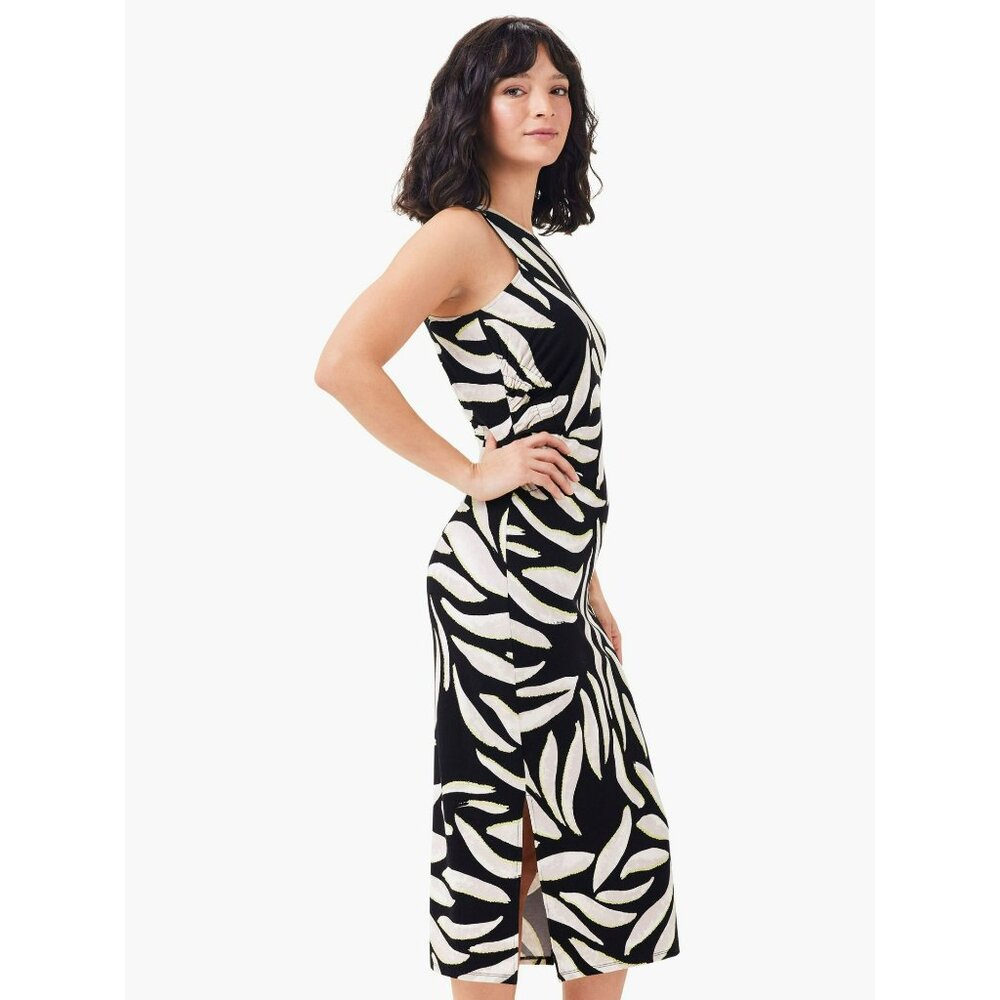NEW Nic & Zoe Breezy Leaves Midi Dress Sz M Black Multi Lined Side Slit $188 - Picture 12 of 12
